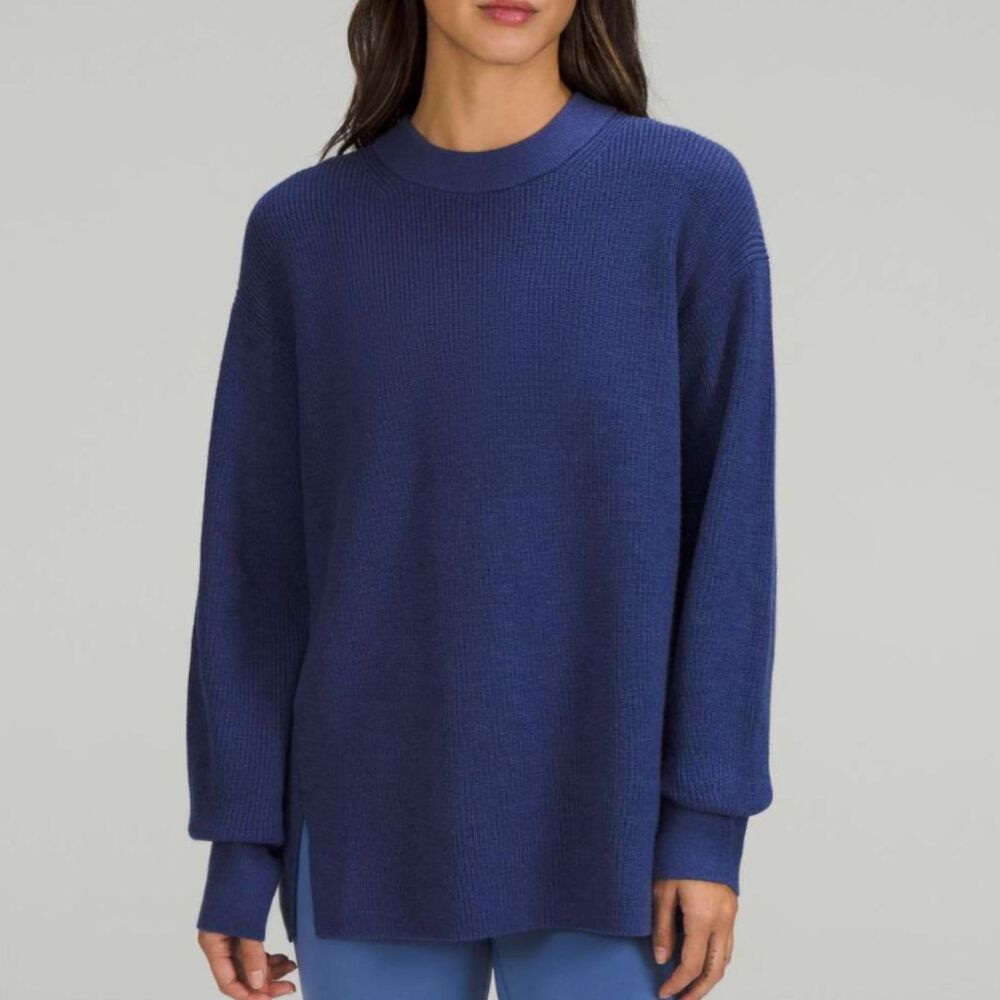 Lululemon Merino Wool-Blend Ribbed Crewneck Sweater Heathered Psychic Size 12